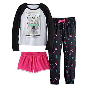 Girls 4-16  SO® Photoreal Dog Tee, Shorts & Polka-Dot Pants Pajama Set