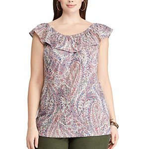 Plus Size Chaps Printed Off-the-Shoulder Top
