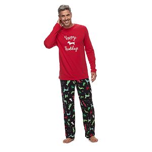 Men's Jammies For Your Families Holiday Dog Top & Fleece Bottoms Pajama Set