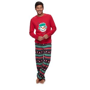 Men's Jammies For Your Families Snowman Top & Fleece Bottoms Pajama Set