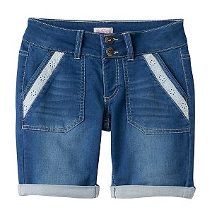 Girls Plus Size SO® Lace Trim Bermuda Jean Shorts