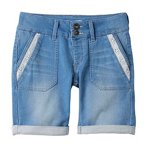 Girls Plus Size SO® Lace Trim Bermuda Jean Shorts
