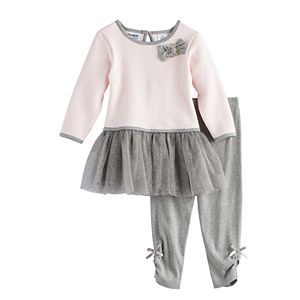 Toddler Girl Blueberi Boulevard Glitter Tutu Skirt Textured Top & Bow Leggings Set