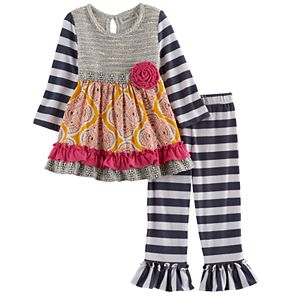 Toddler Girl Rare Editions Knit Embellished Top & Striped Leggings Set