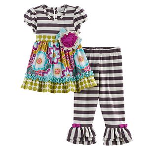 Toddler Girl Rare Editions Multi-Patterned Top & Striped Leggings Set