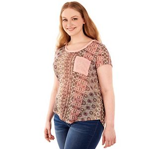 Juniors' Plus Size Wallflower Print Contrast Pocket Tee