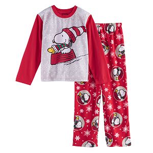 Boys 4-12 Jammies For Your Families Peanuts Snoopy & Woodstock Sledding Top & Microfleece Bottoms Pajama Set