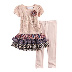 Toddler Girl Blueberi Boulevard Ruffled Tiered Skirt Sweater Dress & Leggings Set