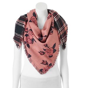 Candie's® Rose & Plaid Reversible Triangle Scarf