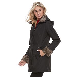 Women's Weathercast Faux-Fur Trim Hooded Rain Jacket