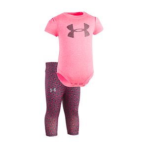Baby Girl Under Armour Logo Chain Grid Bodysuit & Abstract Leggings Set