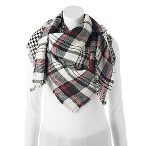 Candie's® Leopard Print, Plaid & Houndstooth Patchwork Triangle Scarf