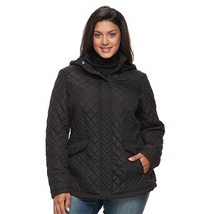 Plus Size Weathercast Hooded Quilted Side-Stretch Jacket