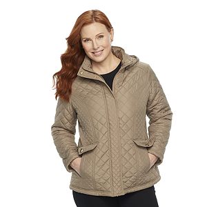 Plus Size Weathercast Hooded Quilted Side-Stretch Jacket