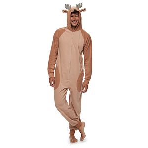 Men's Jammies For Your Families Reindeer 3D Antler One-Piece Fleece Pajamas