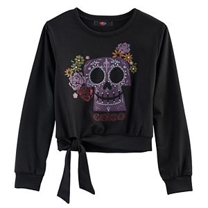 Disney D-Signed Coco Girls 7-16 Embellished Skull Graphic Tie-Front Top