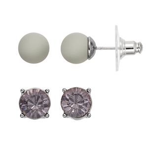 Simply Vera Vera Wang Ball & Simulated Crystal Nickel Free Stud Earring Set