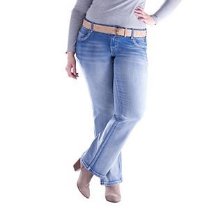 Juniors' Plus Size Amethyst Faded Slim Bootcut Jeans