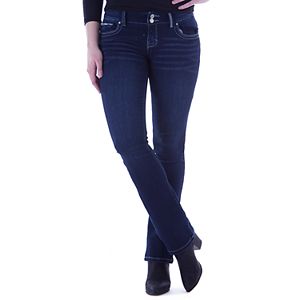 Juniors' Amethyst 2-Button Dark Wash Baby Bootcut Jeans