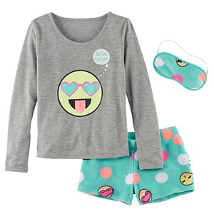 Girls 5-14 SO® Icon Tee, Fuzzy Shorts & Eye Mask Pajama Set