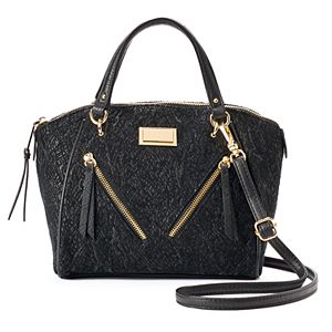 Juicy Couture Diagonal Zipper Black Lace Satchel