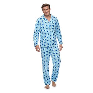 Big & Tall Jammies For Your Families Hanukkah Polar Bear Button-Front Top & Bottoms Pajama Set