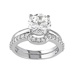 10k White Gold Lab-Created White Sapphire Engagement Ring Set by