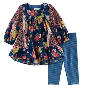 Toddler Girl Bonnie Jean Floral Woven Top & Striped Leggings Set