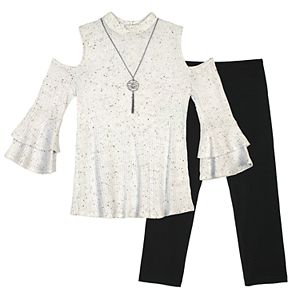 Girls 7-16 IZ Amy Byer Thermal Cold-Shoulder Bell Sleeve Tunic & Leggings Set with Necklace