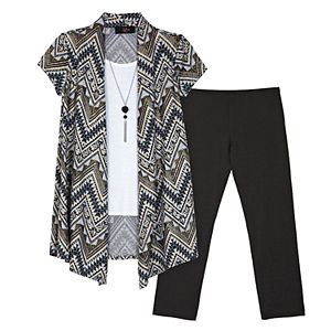 Girls 7-16 IZ Amy Byer Tribal Foil Hatchi Mock-Layer Cozy Top & Leggings Set with Necklace