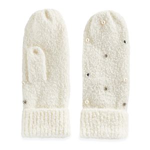 Women's SO® Simulated Pearl & Rhinestone Knit Mittens