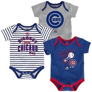 Baby Majestic Chicago Cubs 3-Pack Homerun Bodysuit Set!