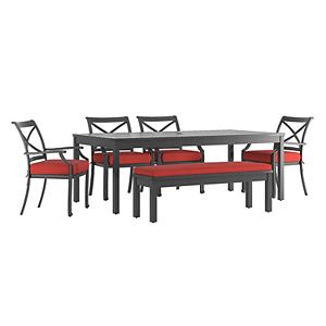 HomeVance Borego Patio Dining Table, Bench & Chair 6-piece Set