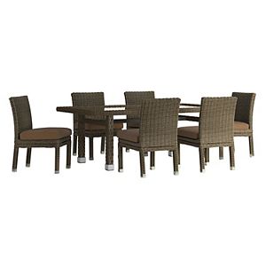 HomeVance Ravinia Brown Wicker Patio Dining Table & Armless Chair 7-piece Set