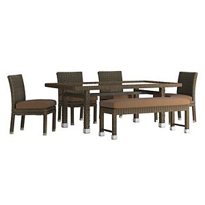 HomeVance Ravinia Brown Wicker Patio Dining Table, Bench & Armless Chair 6-piece Set