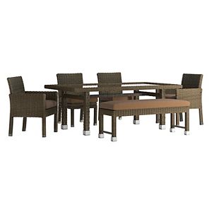 HomeVance Ravinia Brown Wicker Patio Dining Table, Bench & Chair 6-piece Set