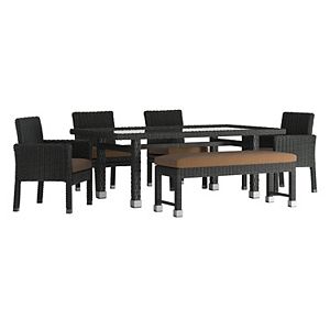HomeVance Ravinia Wicker Patio Dining Table, Bench & Chair 6-piece Set