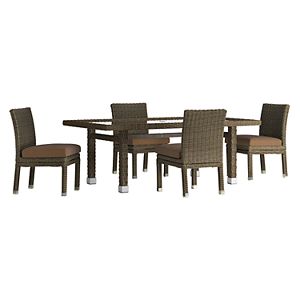 HomeVance Ravinia Brown Wicker Patio Dinning Table & Armless Chair 5-piece Set