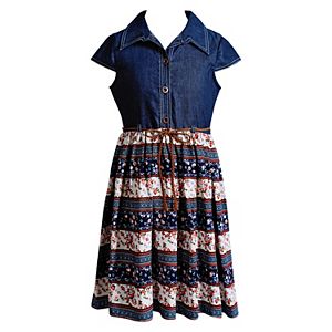 Girls 7-16 & Plus Size Emily West Woven Denim & Patterned Skirt Dress