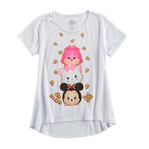 Disney's Tsum Tsum Minnie Mouse, Marie & Cheshire Cat Girls 7-16 Candy Corn Halloween Graphic Tee