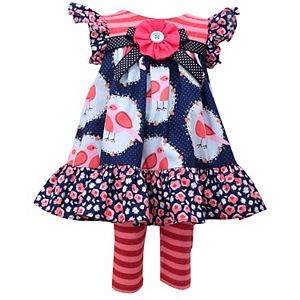 Toddler Girl Bonnie Jean Ruffled Bird Dress & Striped Leggings Set