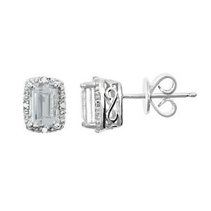 Sterling Silver White Topaz & Diamond Accent Rectangle Halo Stud Earrings