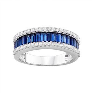 Sterling Silver Lab-Created Blue & White Sapphire Multi Row Ring