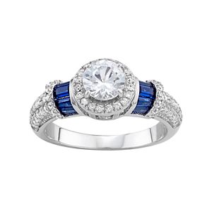 Sterling Silver Lab-Created Blue & White Sapphire Halo Ring!