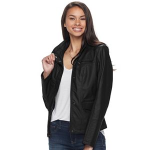 Juniors' Pink Envelope Faux-Leather Jacket