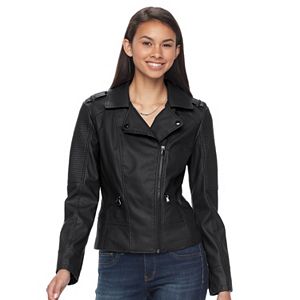 Juniors' Pink Envelope Asymmetrical Faux-Leather Jacket
