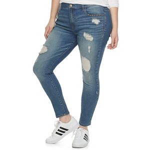 Plus Size Juniors' Mudd Studded Ripped Skinny Jeans