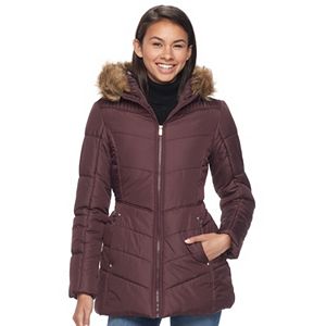 Juniors' Pink Envelope Faux-Fur Hood Puffer Jacket