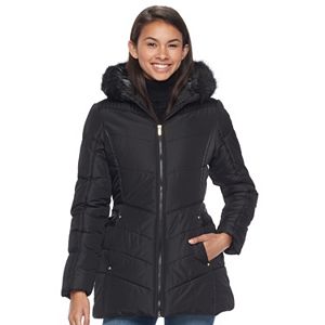 Juniors' Pink Envelope Faux-Fur Hood Puffer Jacket