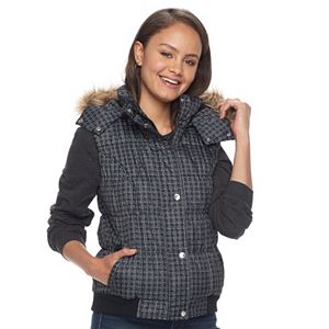 Juniors' Pink Envelope Faux-Fur Hood Puffer Vest